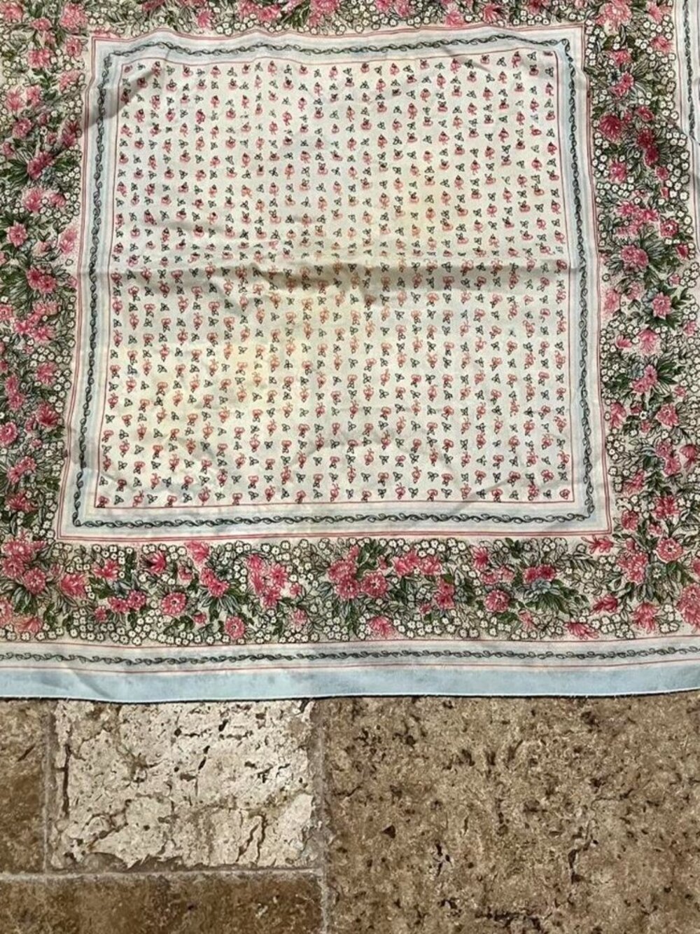 Vintage Floral Square Scarf Powder Blue Pink Bandana